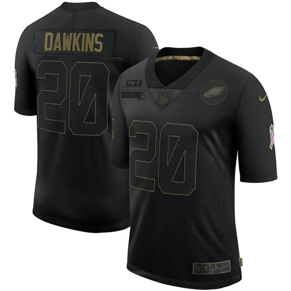 Men's Philadelphia Eagles #20 Brian Dawkins Black 2020 Salute To Service Limited Stitched Jersey